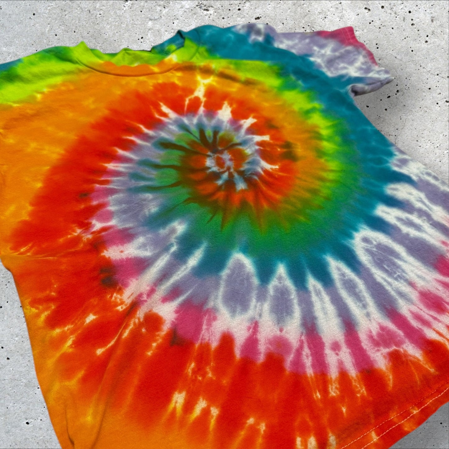 Youth Small Neon Rainbow Spiral Tie Dye Tshirt
