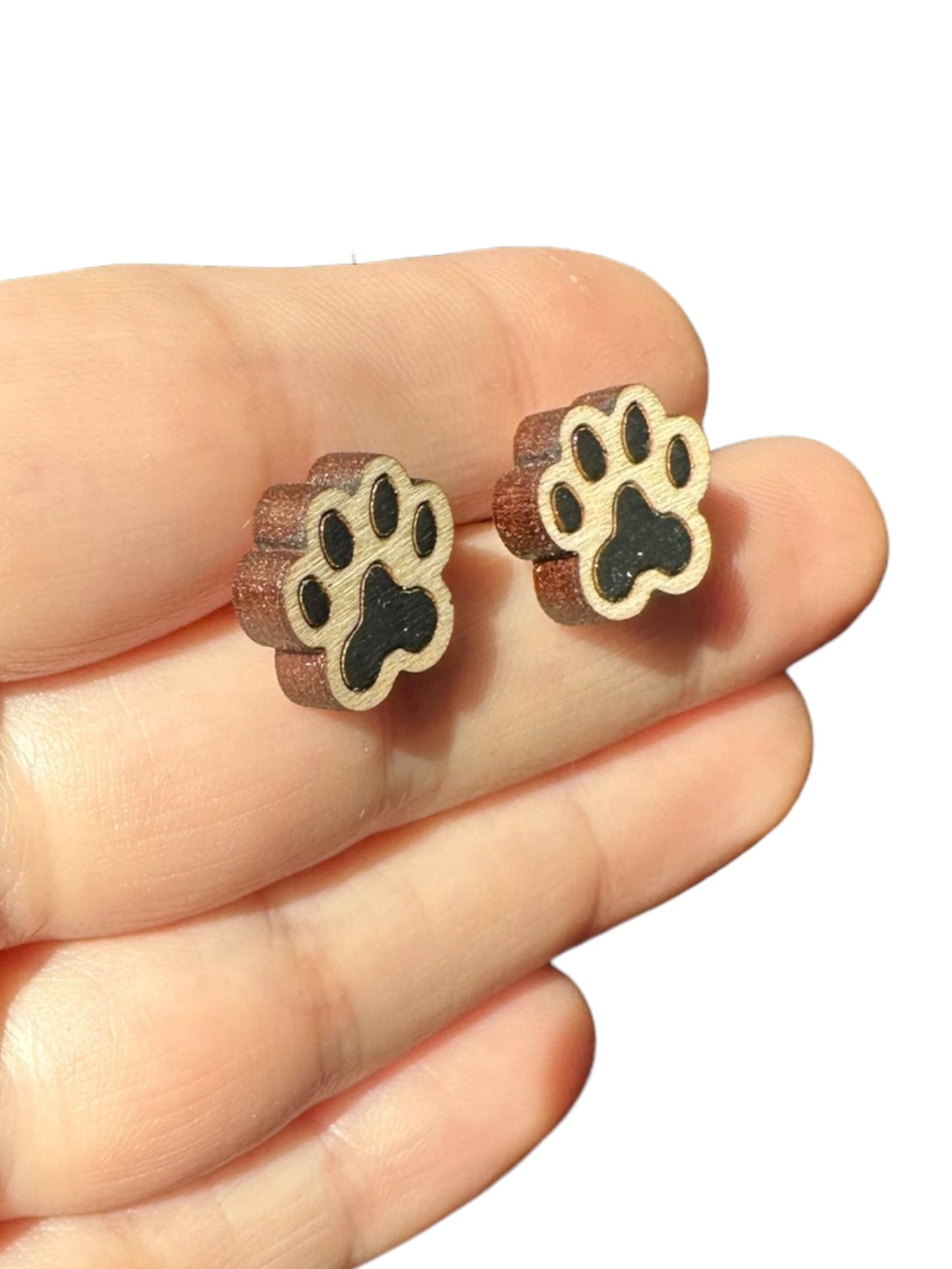 Hypoallergenic Paw Print Laser Engraved Wood Earrings