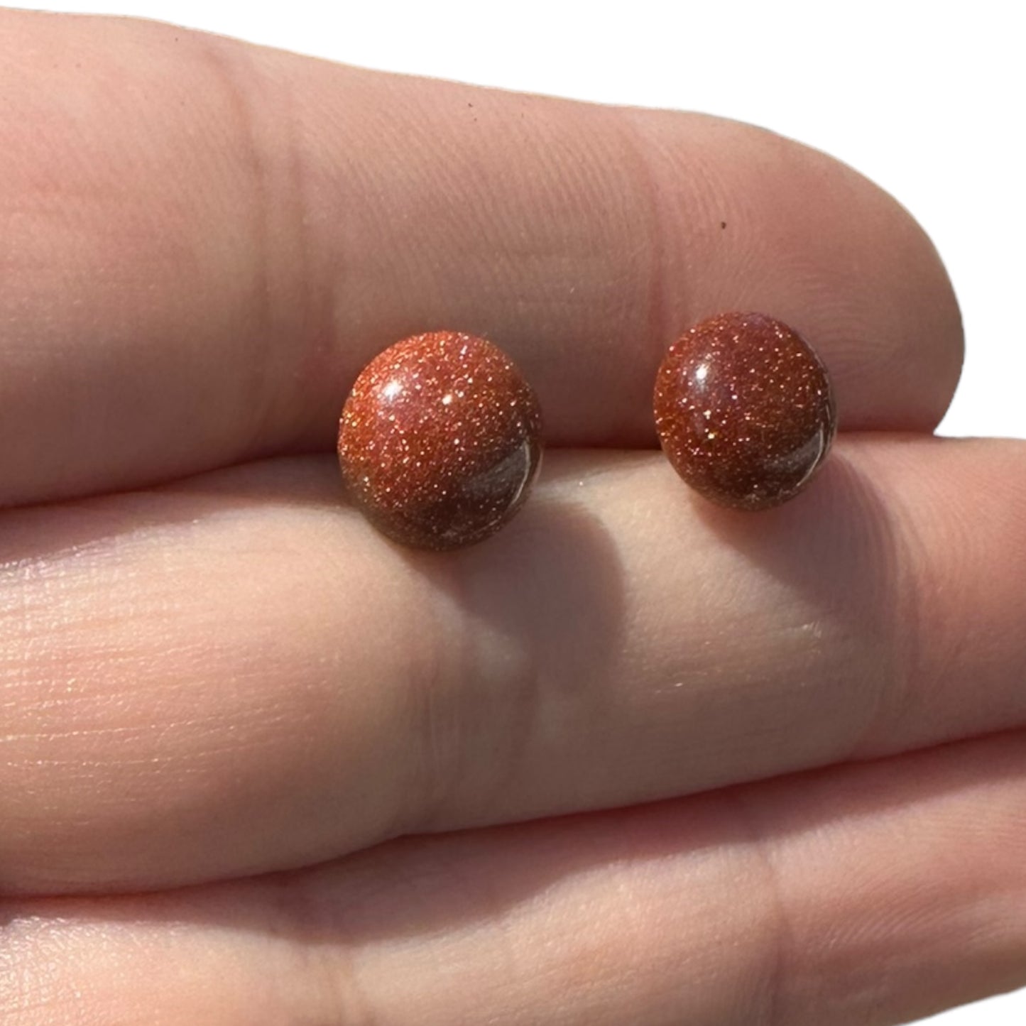 8MM Hypoallergenic Goldstone Crystal Earring Studs