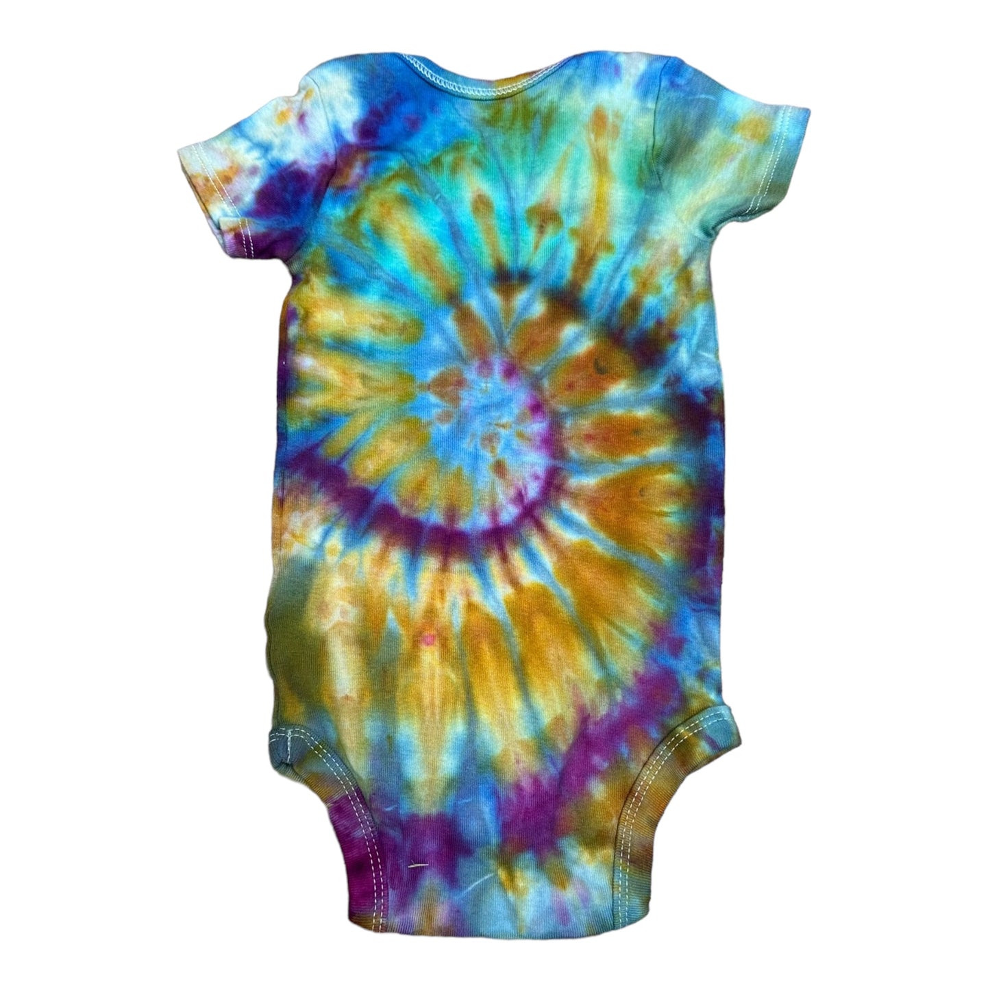 Infant 12 Months Green Blue Purple Yellow and Orange Spiral Ice Dye Tie Dye Onesie