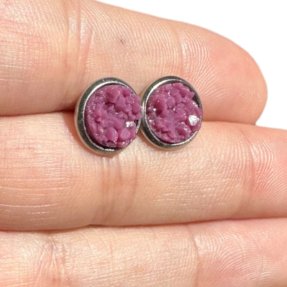 8MM Hypoallergenic Purple Faux Druzy Earring Studs