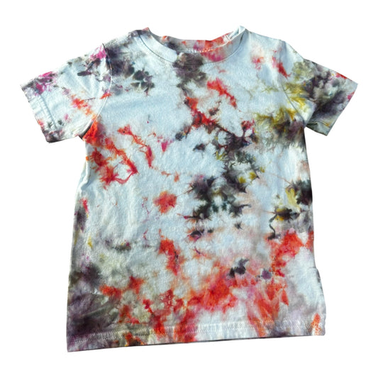 Toddler 3T Brown Red Purple and Green scrunch Ice Dye Tie Dye Shirt