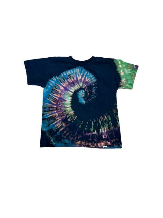 Youth Small Blue Green and Purple Reverse Spiral Tie Dye