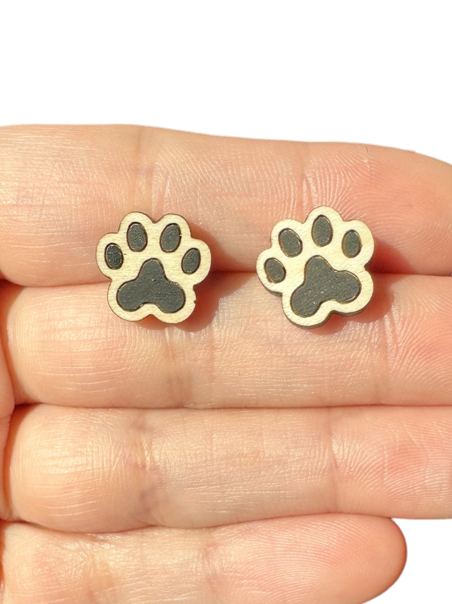 Hypoallergenic Paw Print Laser Engraved Wood Earrings