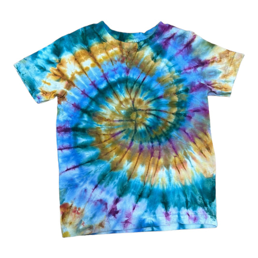 Toddler 3T Purple Green Golden Yellow and Blue Spiral Ice Dye Tie Dye Shirt