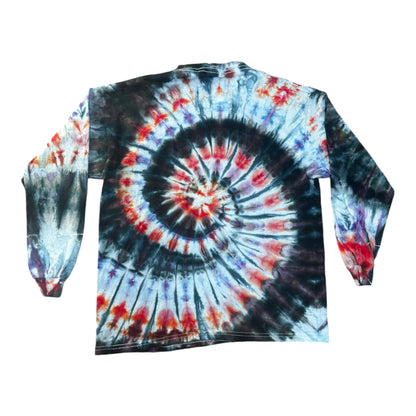 Youth Large Red Blue and Black Scrunch Ice Dye Tie Dye Long Sleeve Shirt