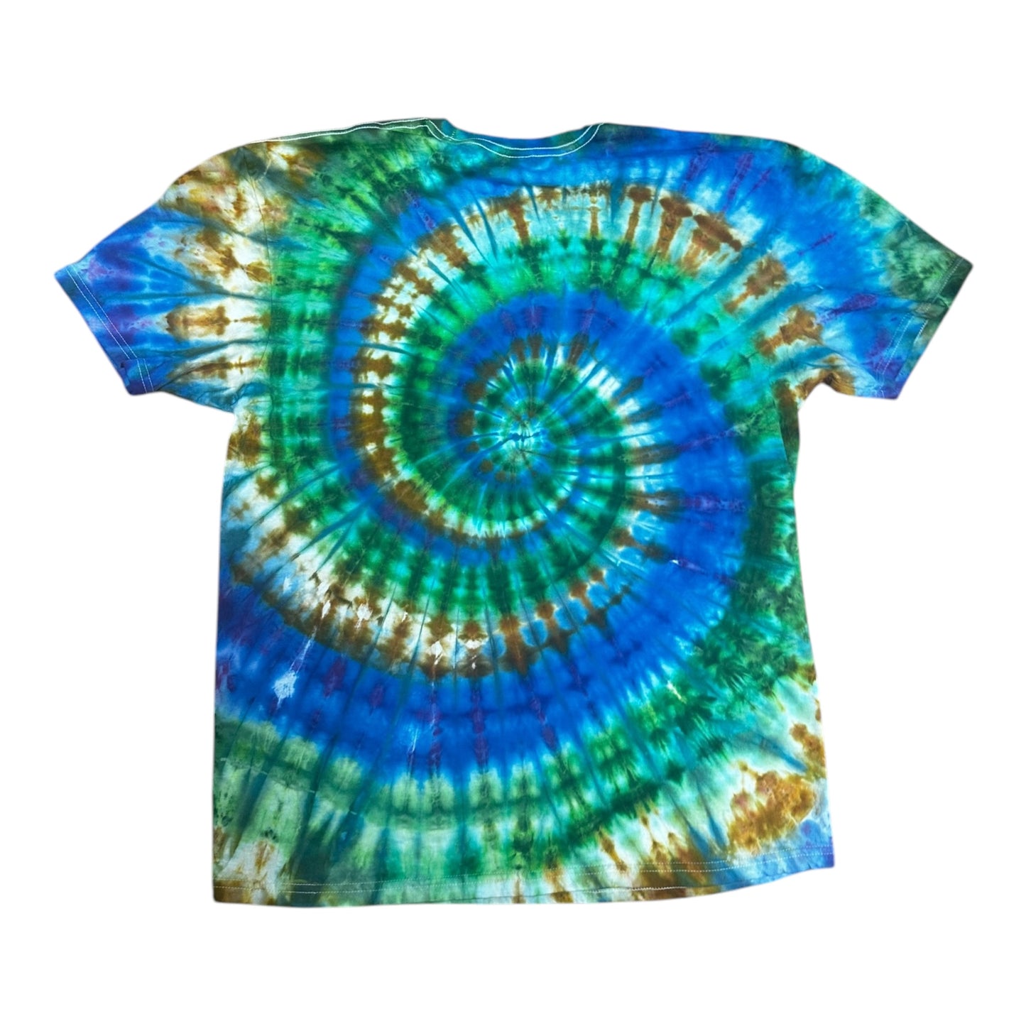 Adult XL Purple Green Blue and Gold Spiral Ice Dye Tie Dye Shirt