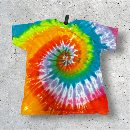 Youth Small Neon Rainbow Spiral Tie Dye Tshirt