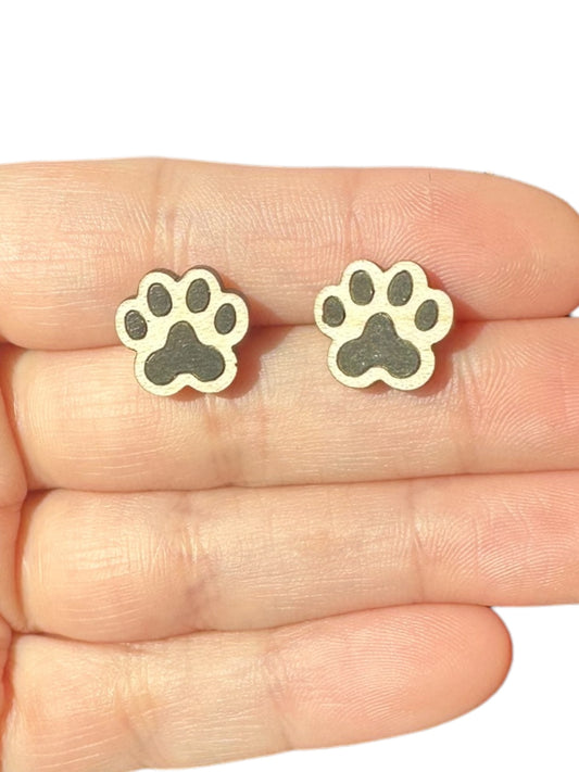 Hypoallergenic Paw Print Laser Engraved Wood Earrings