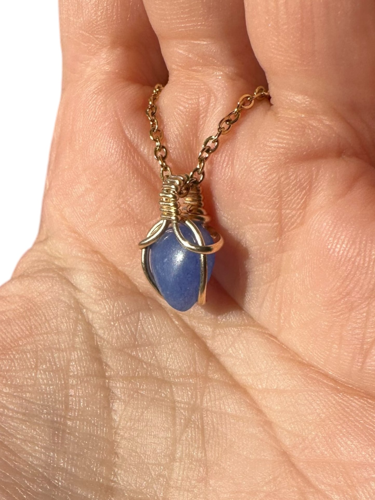 Sterling Silver | 14KT Gold Filled Mini Teardrop Blue Aventurine Wishbone Wire Wrapped Pendant