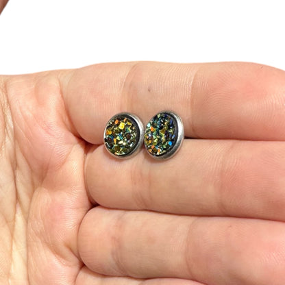 8MM Hypoallergenic Gold Multi-Color Faux Druzy Earring Studs