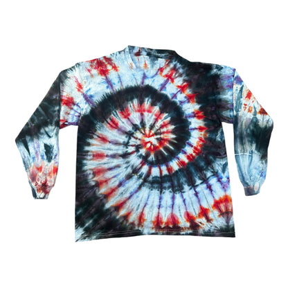 Youth Large Red Blue and Black Scrunch Ice Dye Tie Dye Long Sleeve Shirt