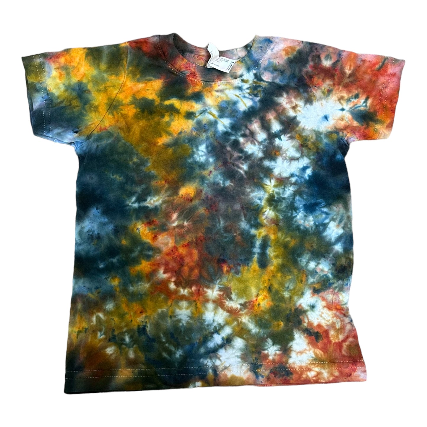 Toddler 3T Navy Blue Golden Yellow and Burnt Orange Scrunch Ice Dye Tie Dye Shirt