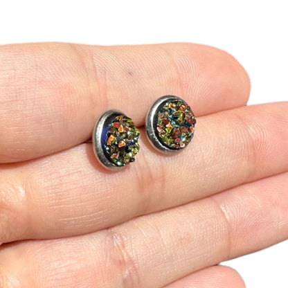 8MM Hypoallergenic Gold Multi-Color Faux Druzy Earring Studs