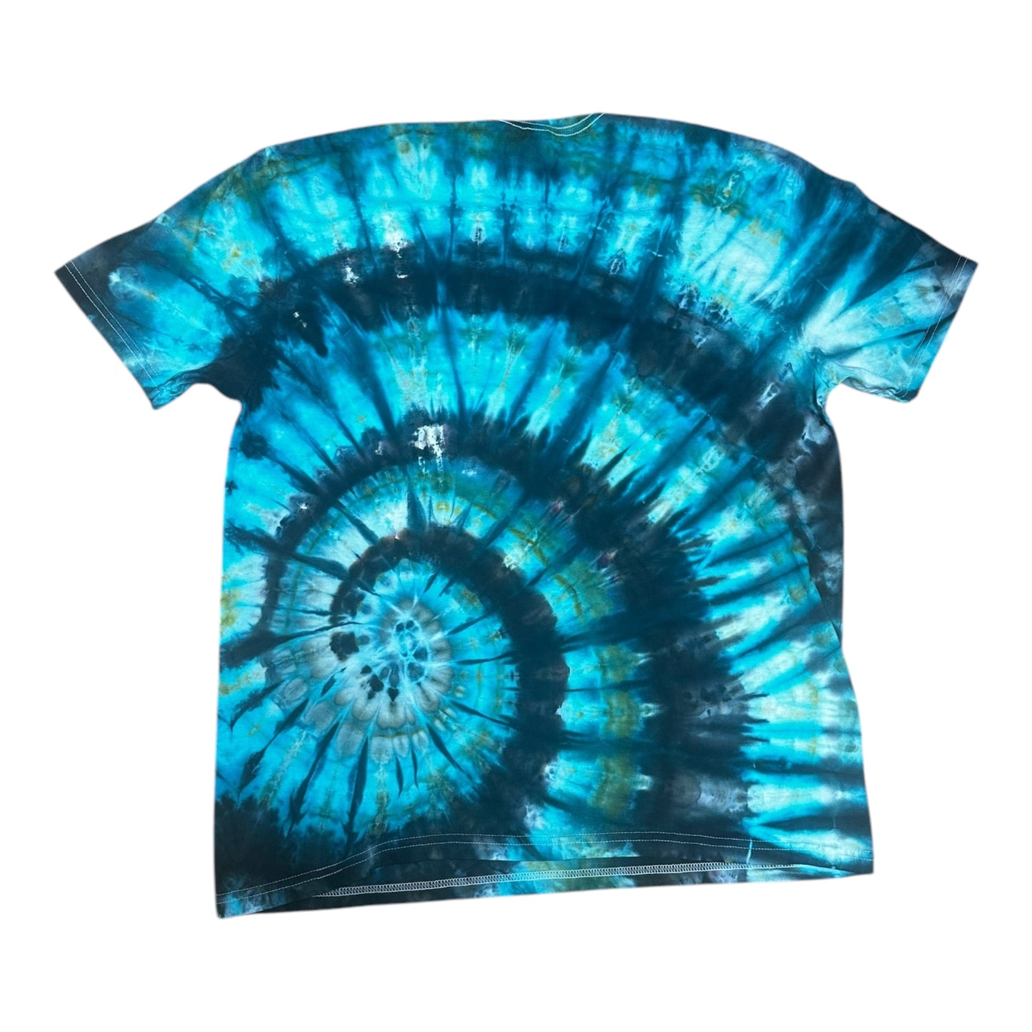 Adult XL  Green Blue and Black Spiral Ice Dye Tie Dye Shirt