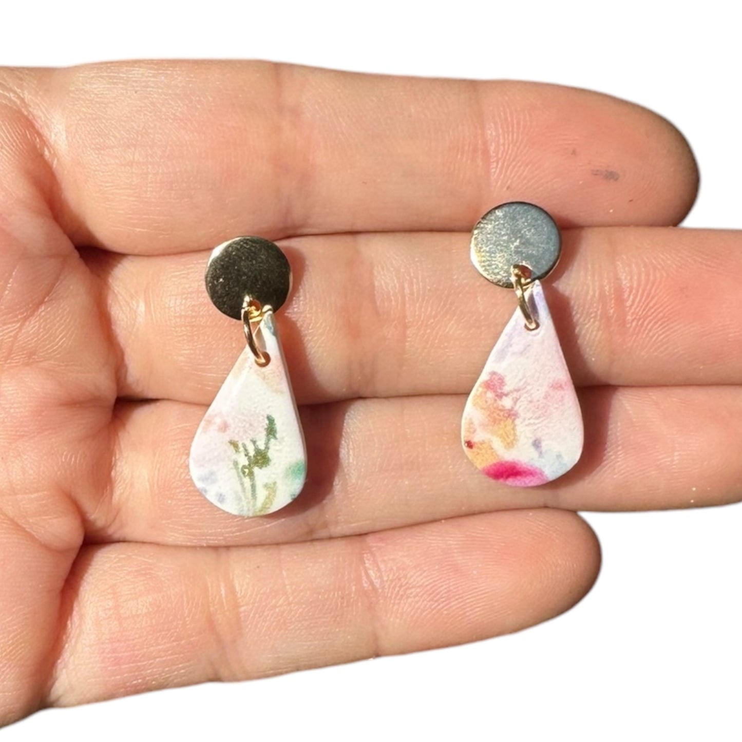 Hypoallergenic Wildflower Floral Tear Drop Clay Dangle Earrings