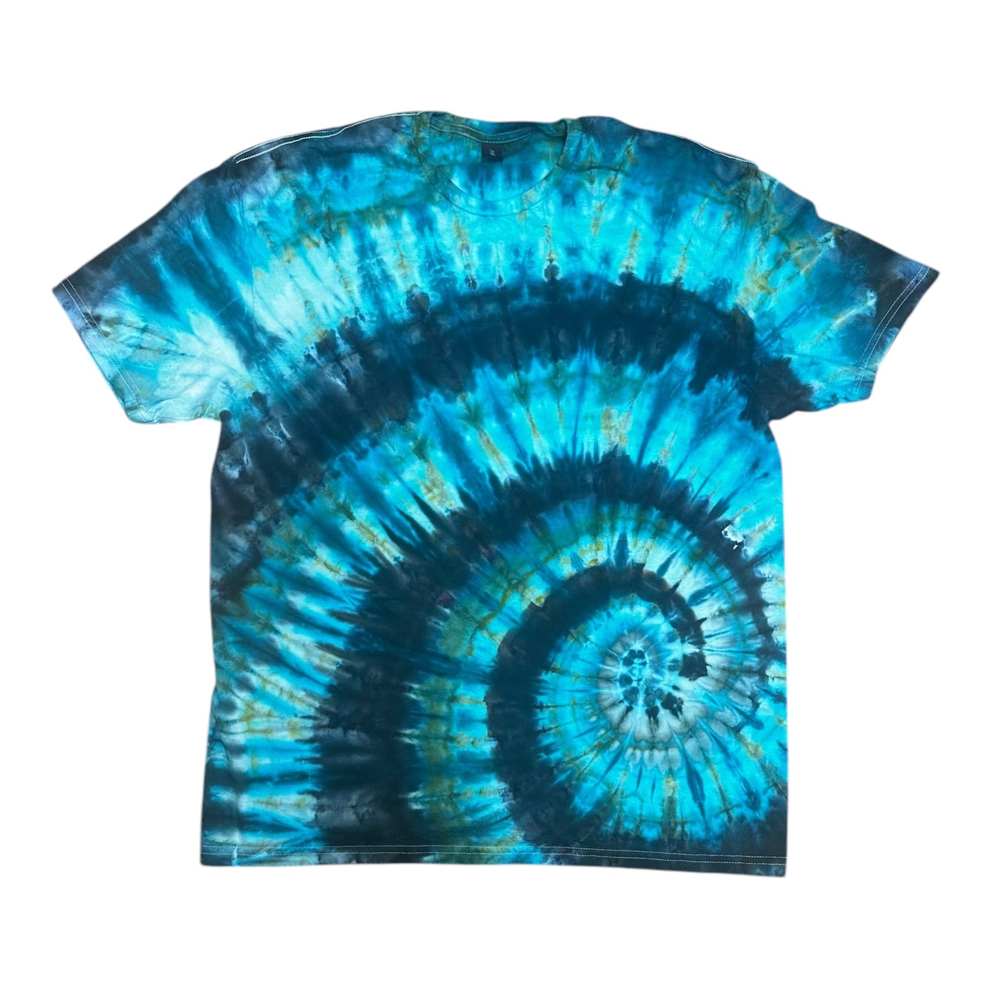 Adult XL  Green Blue and Black Spiral Ice Dye Tie Dye Shirt