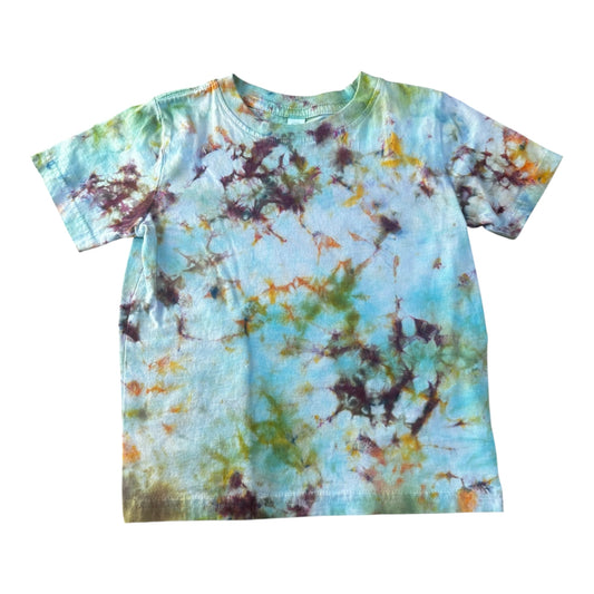 Toddler 3T Brown Yellow Blue and Green Scrunch Ice Dye Tie Dye