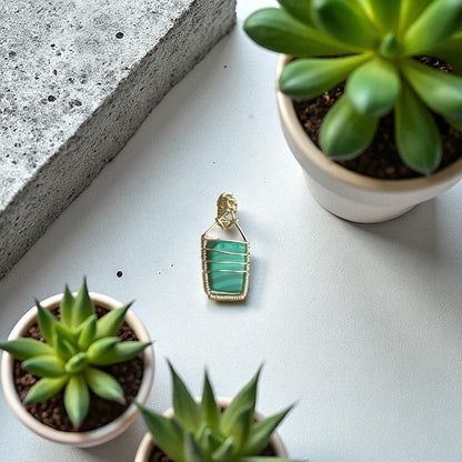 14KT Gold Filled Wire Wrapped Malachite Crystal Pendant