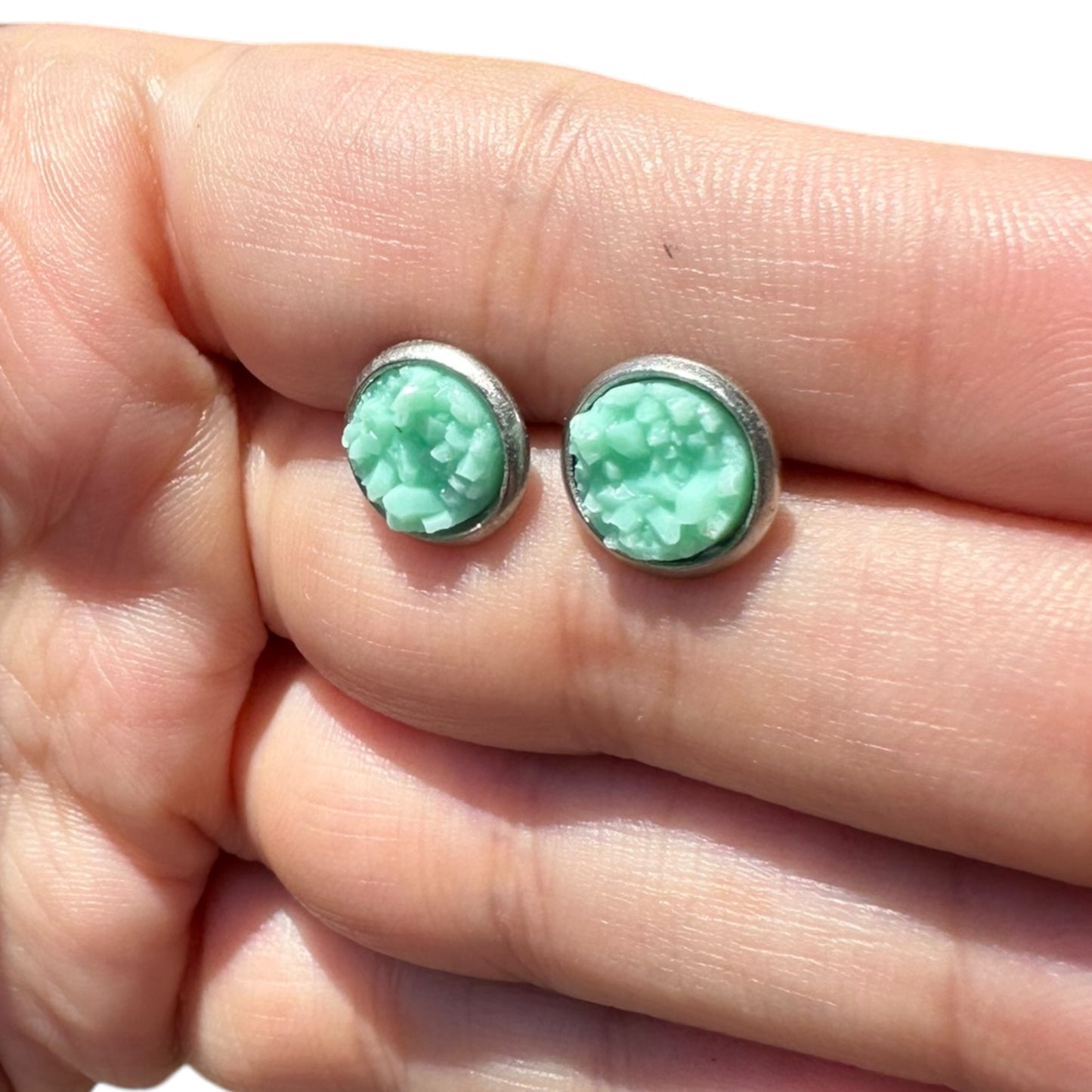 8MM Hypoallergenic Mint Faux Druzy Earring Studs