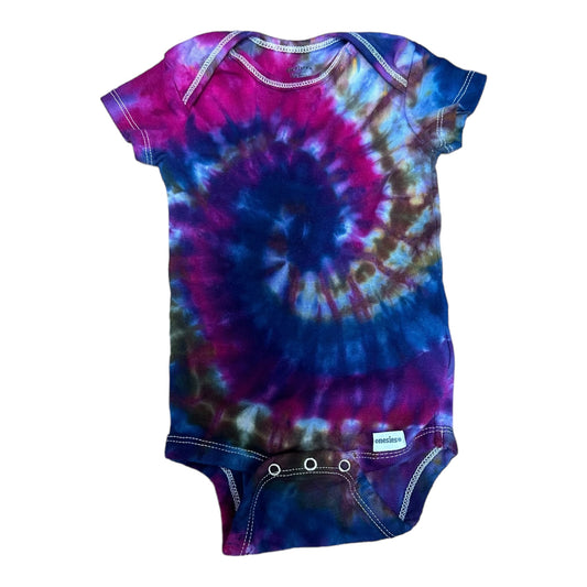 Infant 6-9 Months Blue Brown and Purple Spiral Ice Dye Tie Dye Onesie