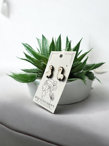Painted Hypoallergenic Laser Engraved Llama Wood Stud Earrings