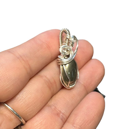 Sterling Silver Wire Wrapped Pyrite Crystal Bezel Pendant