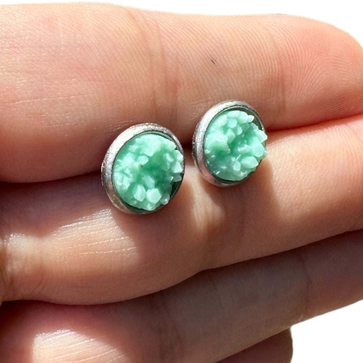 8MM Hypoallergenic Mint Faux Druzy Earring Studs