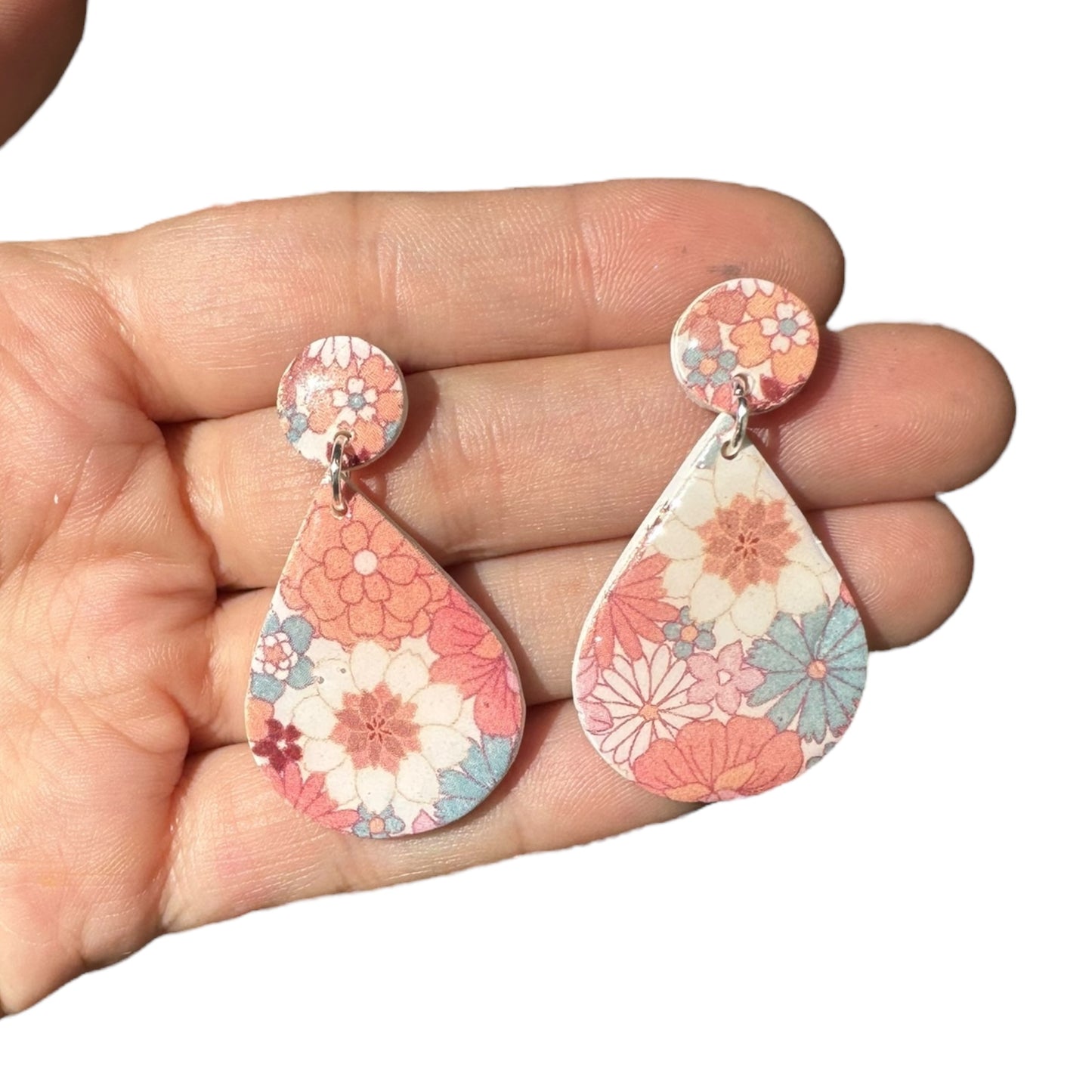 Hypoallergenic Floral Teadrop Clay Dangle Earrings