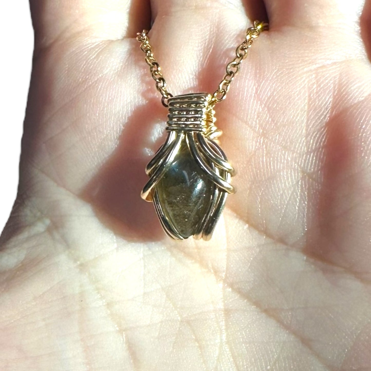 Sterling Silver | 14KT Gold Filled Mini Teardrop Labradorite Wire Wrapped Wishbone 2.0 Pendant