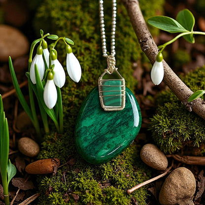 14KT Gold Filled Wire Wrapped Malachite Crystal Pendant