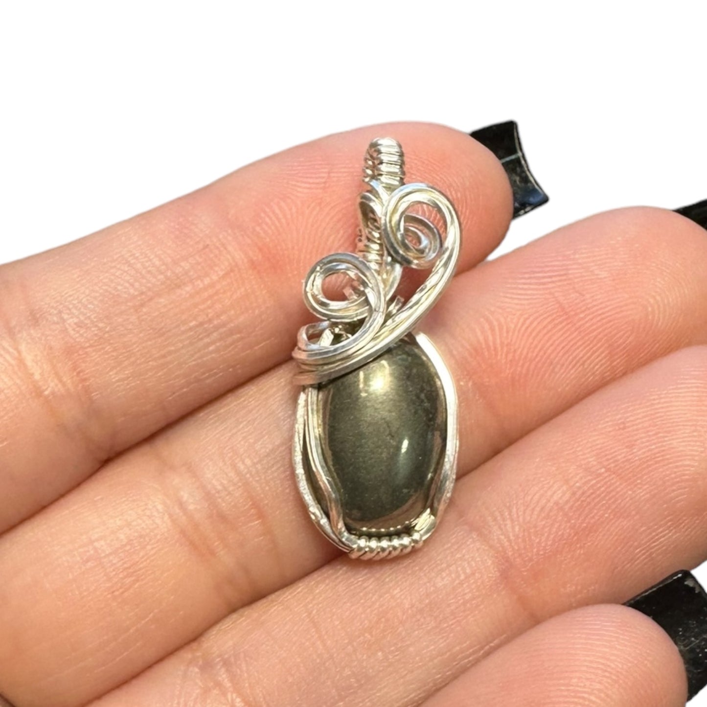 Sterling Silver Wire Wrapped Pyrite Crystal Bezel Pendant