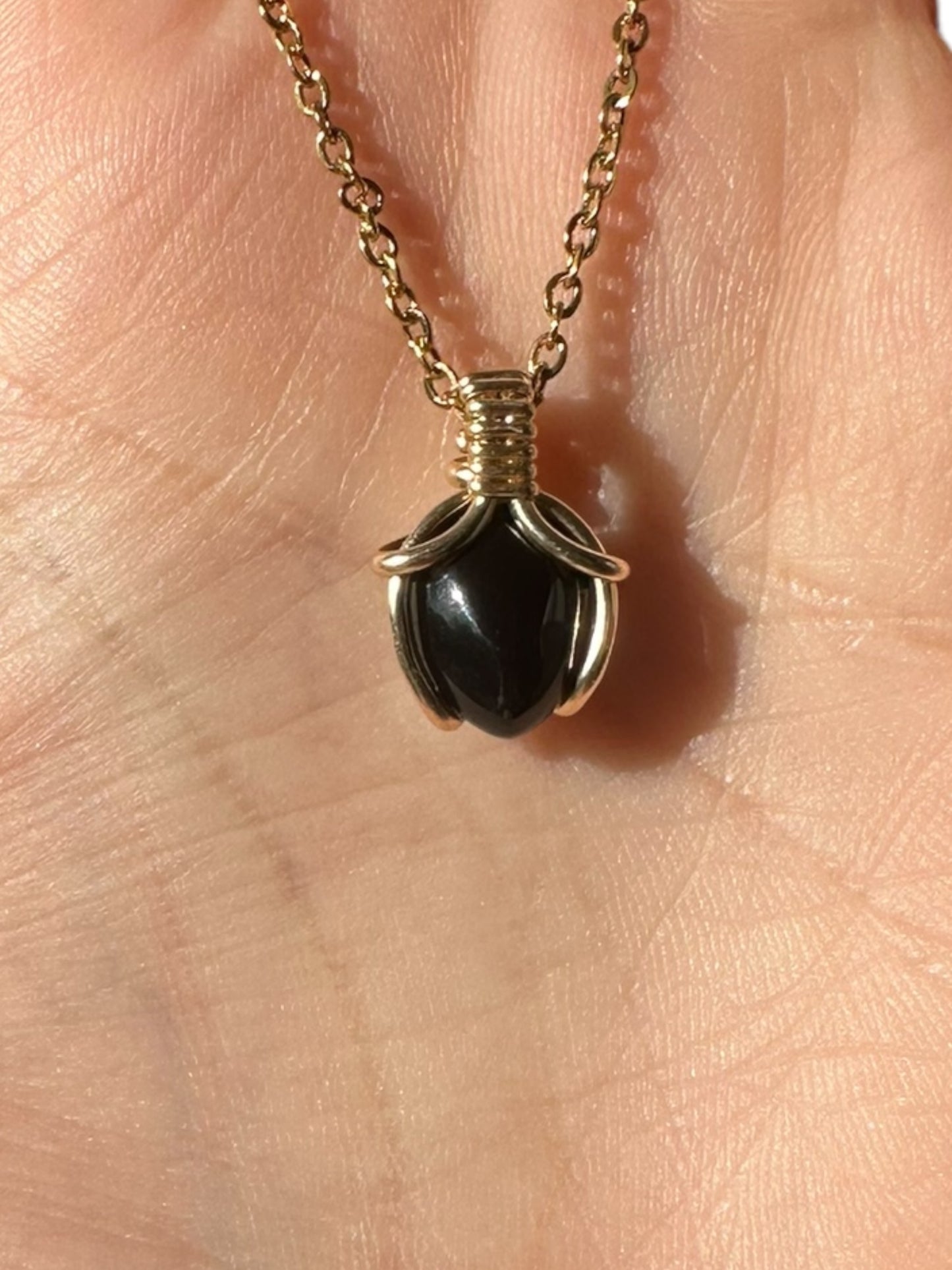 Sterling Silver | 14KT Gold Filled Mini Teardrop Obsidian Wishbone Wire Wrapped Pendant