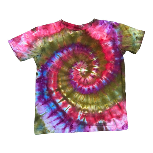 Toddler 2T Blue Pink Purple and Moss Green Spiral Ice Dye Tie Dye Shirt