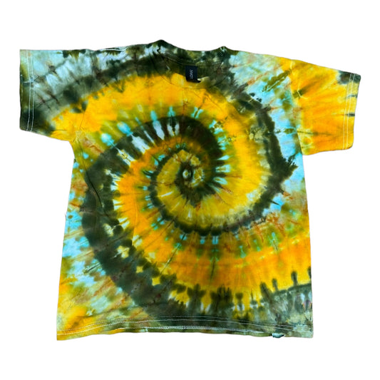 Youth Small Green and Yellow Spiral Ice Dye Tie Dye Shirt