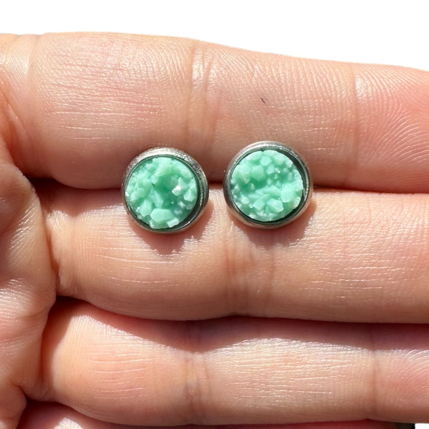 8MM Hypoallergenic Mint Faux Druzy Earring Studs