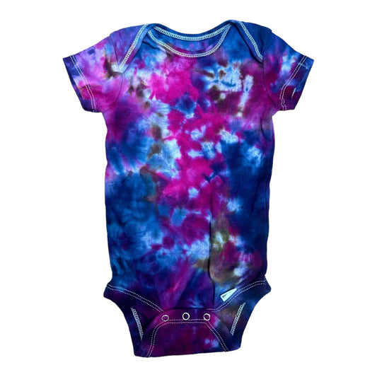 Infant 6-9 Months Blue and Purple Scrunch Ice Dye Tie Dye Onesie