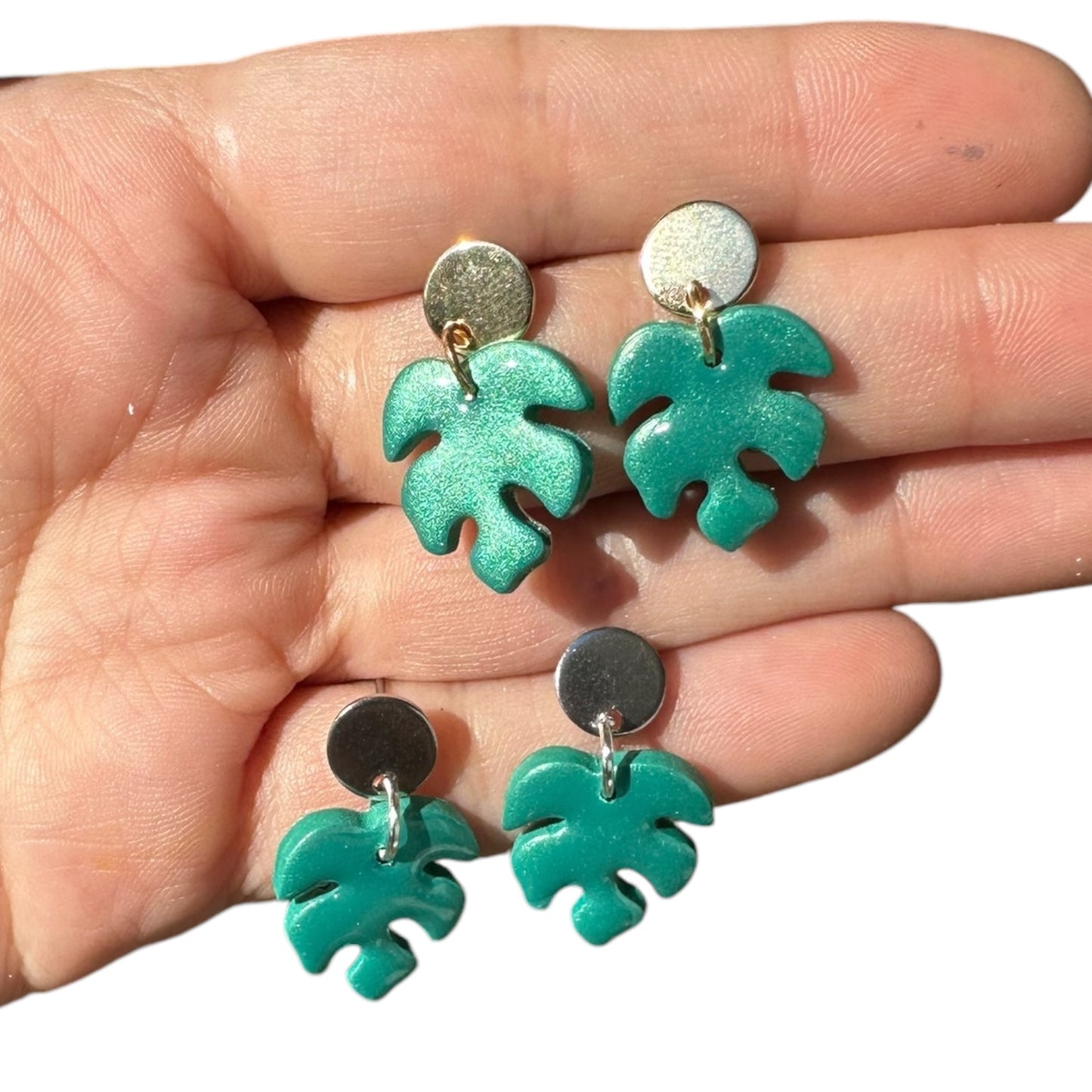 Hypoallergenic Monstera Plant Leaf Dangle Clay Earrings