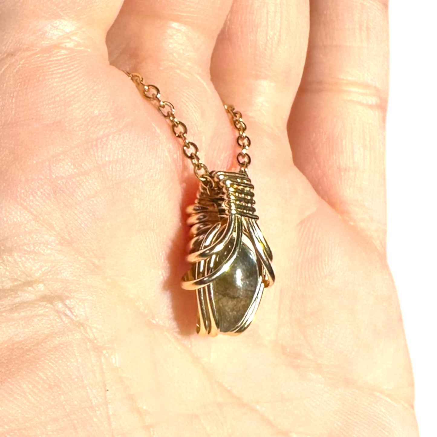 Sterling Silver | 14KT Gold Filled Mini Teardrop Labradorite Wire Wrapped Wishbone 2.0 Pendant