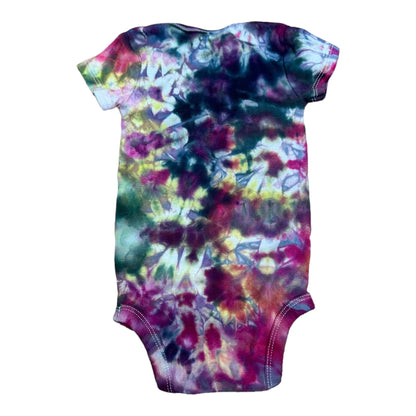 Infant 6-9 Months Fuchsia Black Yellow and Purple Scrunch Ice Dye Tie Dye Onesie