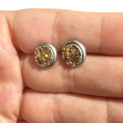 8MM Hypoallergenic Gold Faux Druzy Earring Studs