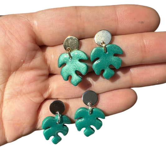 Hypoallergenic Monstera Plant Leaf Dangle Clay Earrings