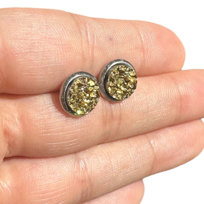 8MM Hypoallergenic Gold Faux Druzy Earring Studs