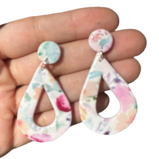 Hypoallergenic Wildflower Floral Tear Drop Clay Dangle Earrings