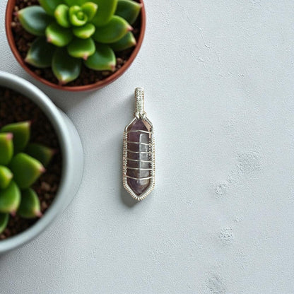 Sterling Silver Wire Wrapped Amethyst Crystal Pendant