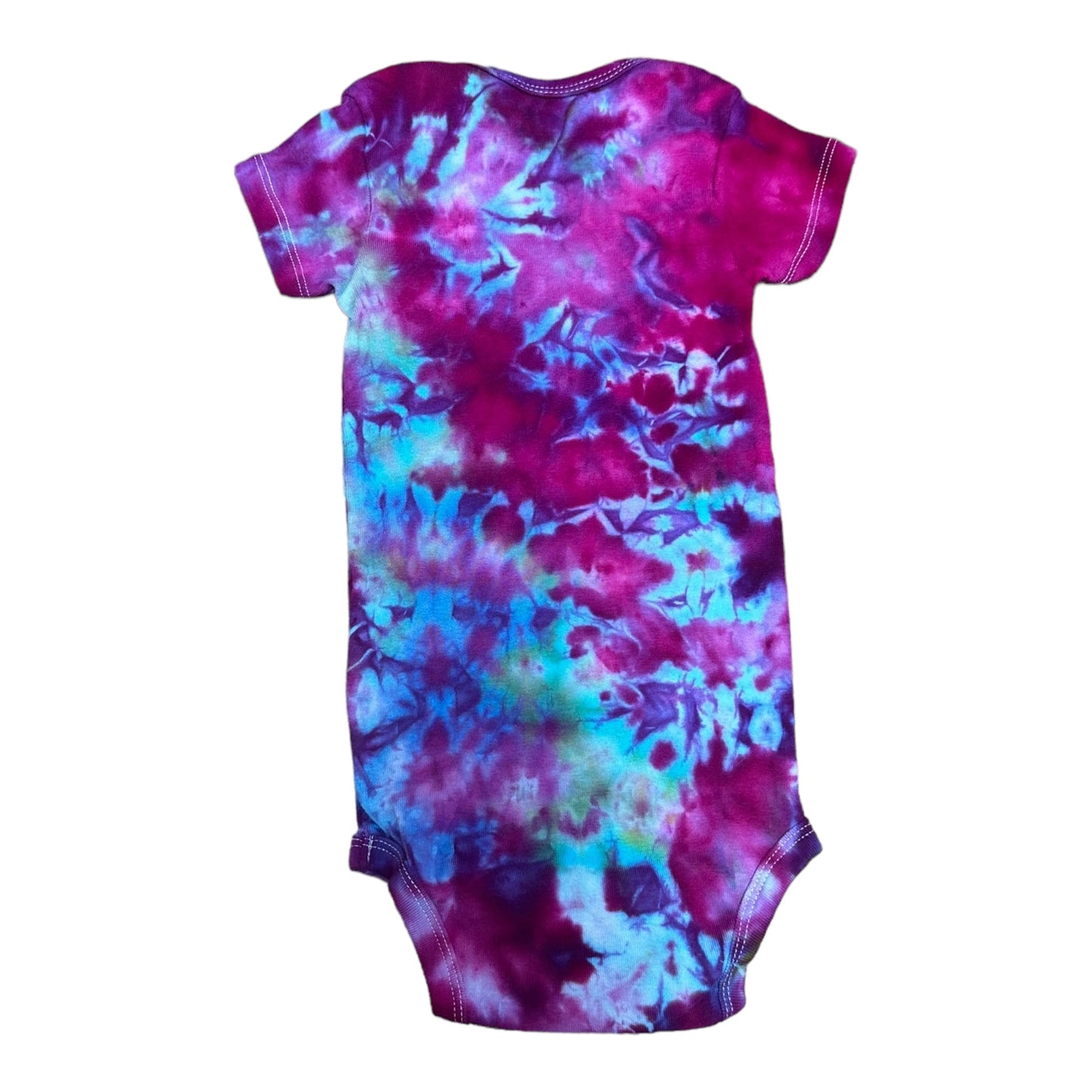 Infant 18 Months Fuchsia Blue and Green Scrunch Ice Dye Tie Dye Onesie