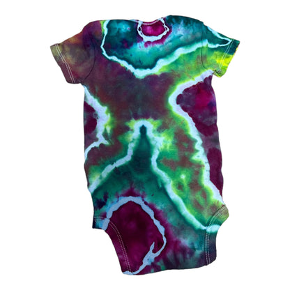 Infant 6-9 Months Yellow Teal and Fuchsia Geode Ice Dye Tie Dye Onesie