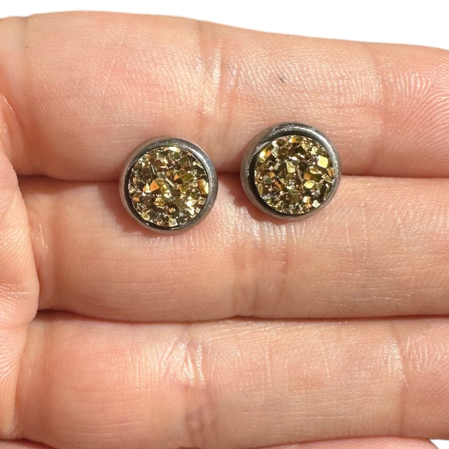 8MM Hypoallergenic Gold Faux Druzy Earring Studs