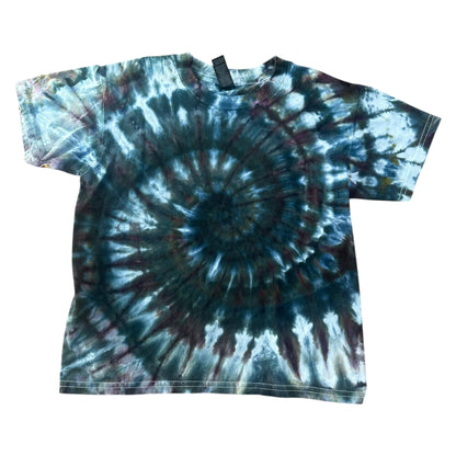 Youth Small Black Gray and Brown Spiral Ice Dye Tie Dye T-Shirt