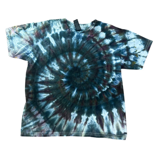 Youth Small Black Gray and Brown Spiral Ice Dye Tie Dye T-Shirt